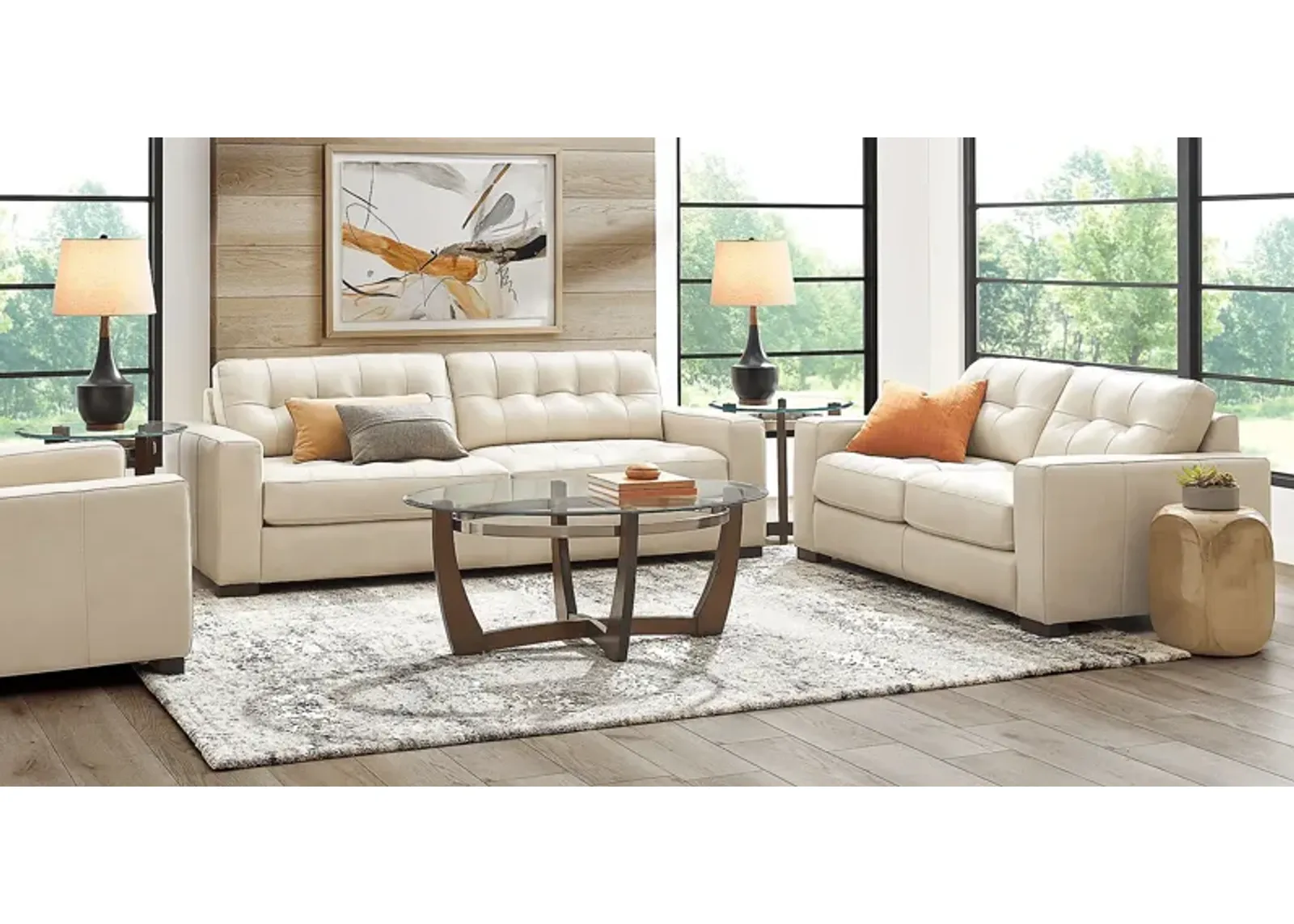 Messina Ivory Leather 5 Pc Living Room