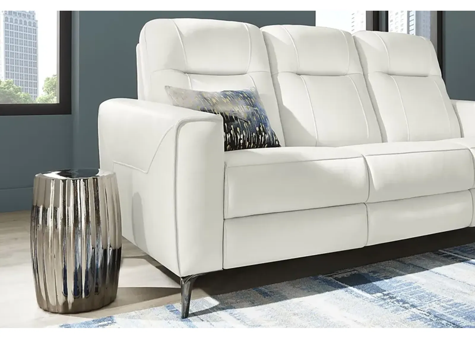 Parkside Heights White Leather 2 Pc Living Room with Dual Power Reclining Sofa