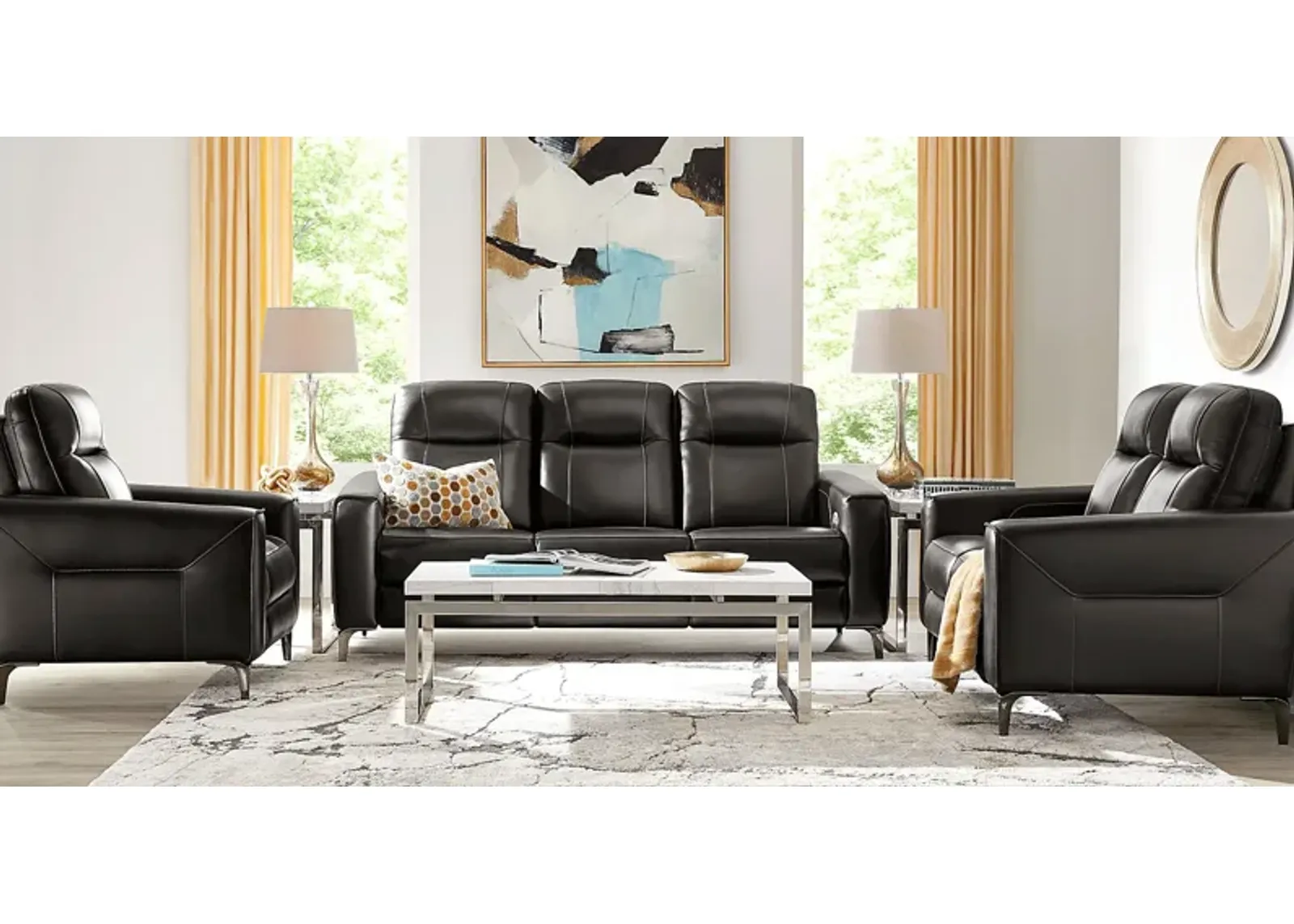 Parkside Heights Black Cherry Leather 2 Pc Living Room w/Dual Power Reclining Sofa