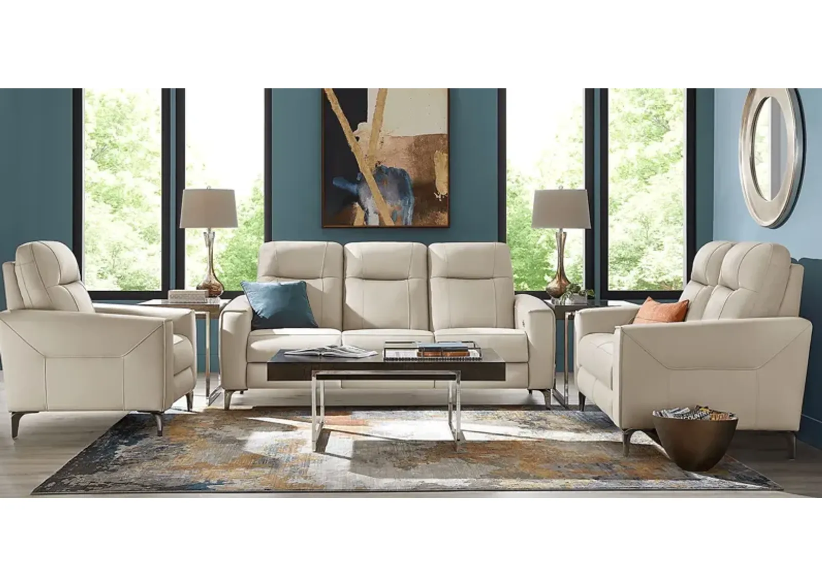 Parkside Heights Beige Leather 2 Pc Living Room with Dual Power Reclining Sofa