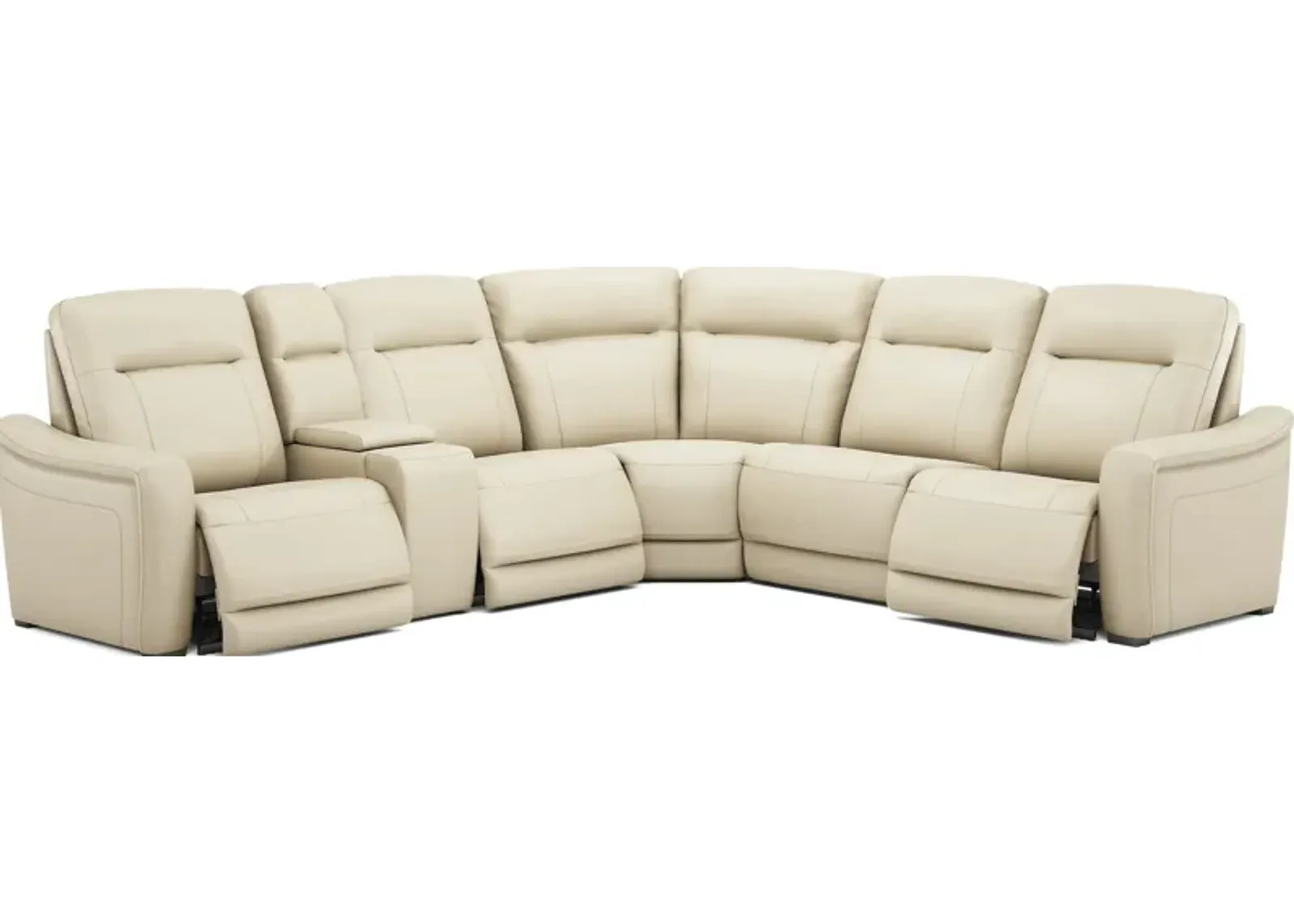 Newport Almond Leather 6 Pc Dual Power Reclining Sectional