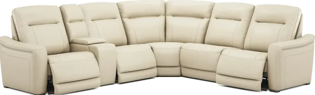 Newport Almond Leather 6 Pc Dual Power Reclining Sectional