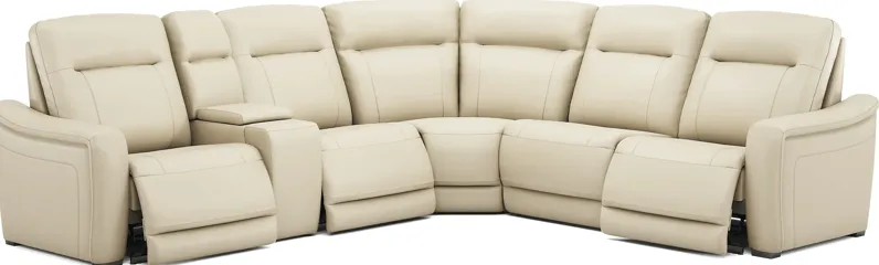 Newport Almond Leather 6 Pc Dual Power Reclining Sectional