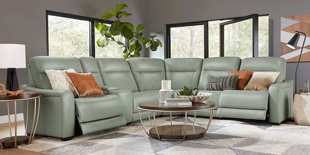 Newport Mint Leather 6 Pc Dual Power Reclining Sectional