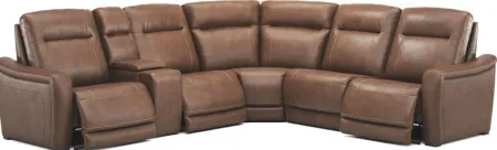 Newport Brown Leather 6 Pc Dual Power Reclining Sectional