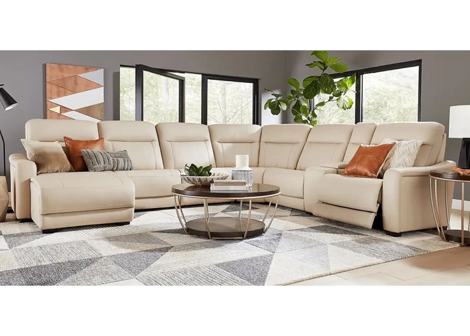 Newport Almond Leather 10 Pc Dual Power Reclining Sectional Living Room