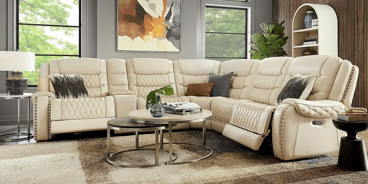 Marquee Cream 6 Pc Leather Triple Power Reclining Sectional