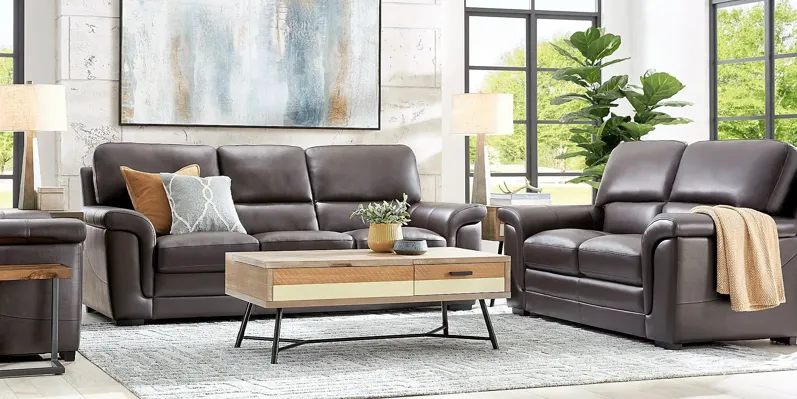 Villa Ashbury Brown Leather 2 Pc Living Room