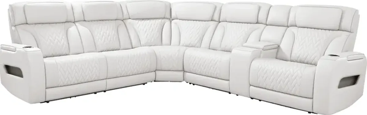 Encore White Leather 3 Pc Triple Power Reclining Sectional