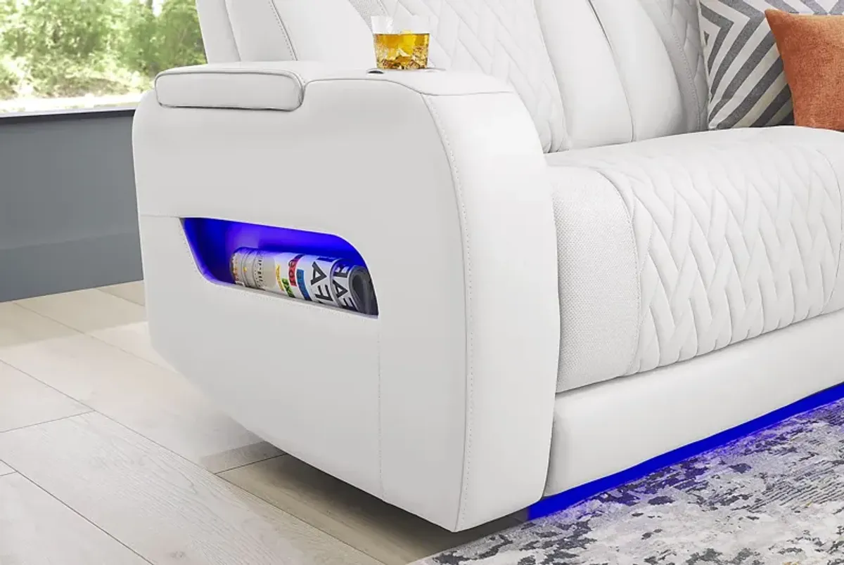 Encore White Leather 3 Pc Triple Power Reclining Sectional