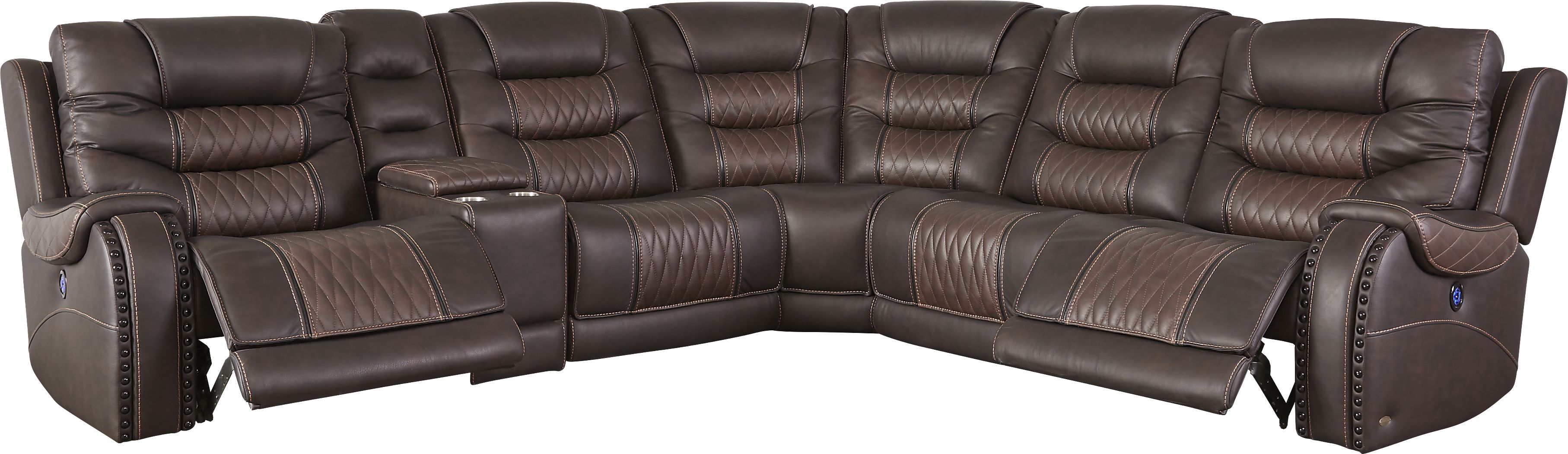 Eric Church Highway To Home Headliner Brown Leather 9 Pc Dual Power Reclining Sectional Living Room