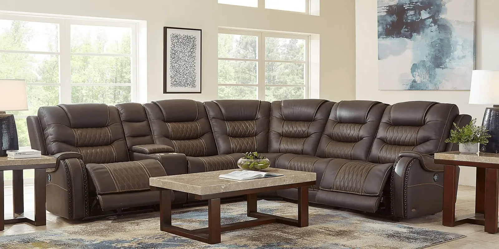 Eric Church Highway To Home Headliner Brown Leather 9 Pc Dual Power Reclining Sectional Living Room