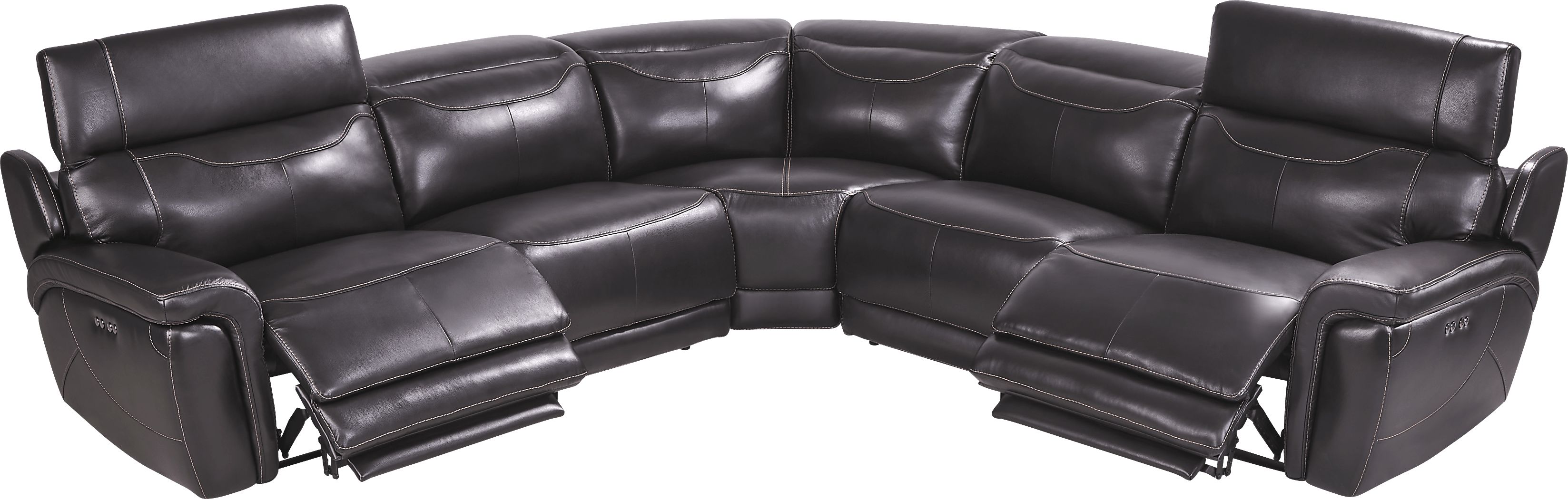 Devero Black Leather 5 Pc Dual Power Reclining Sectional