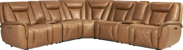 Dalton Brown Leather 7 Pc Triple Power Reclining Sectional