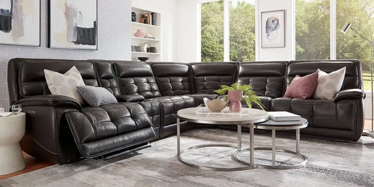 Pacific Heights Black Cherry Leather 6 Pc Dual Power Reclining Sectional