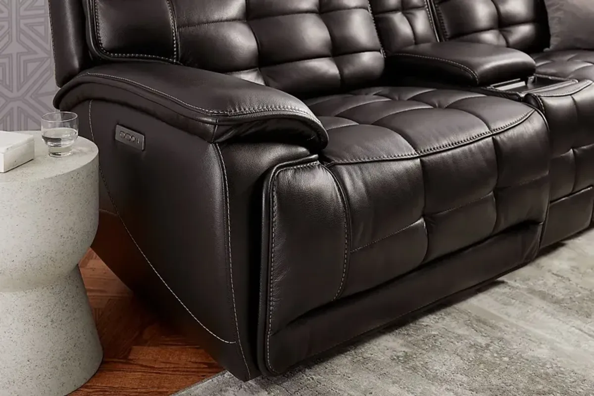 Pacific Heights Black Cherry Leather 6 Pc Dual Power Reclining Sectional