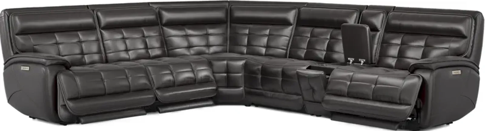 Pacific Heights Black Cherry Leather 6 Pc Dual Power Reclining Sectional