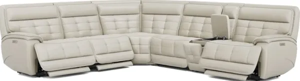 Pacific Heights Light Gray Leather 6 Pc Dual Power Reclining Sectional