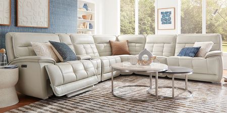 Pacific Heights Light Gray Leather 6 Pc Dual Power Reclining Sectional