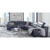 Gallia Way Navy Leather 5 Pc Dual Power Reclining Sectional