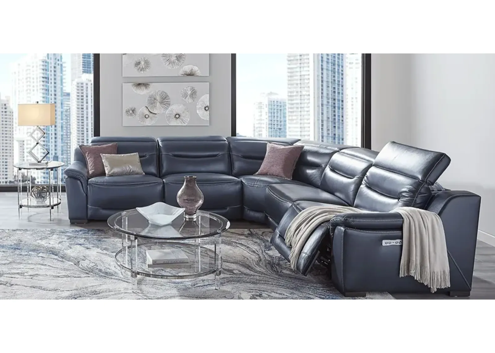 Gallia Way Navy Leather 5 Pc Dual Power Reclining Sectional by Rooms To Go Furniture