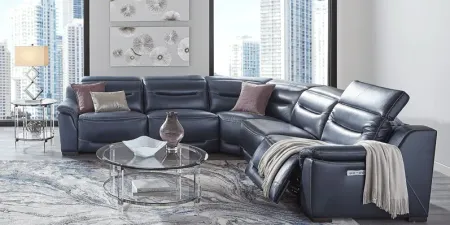 Gallia Way Navy Leather 5 Pc Dual Power Reclining Sectional