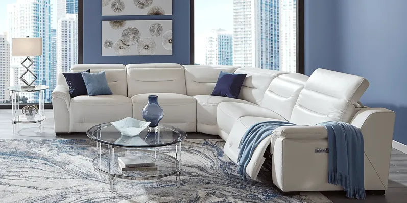 Gallia Way White Leather 5 Pc Dual Power Reclining Sectional by Rooms To Go Furniture