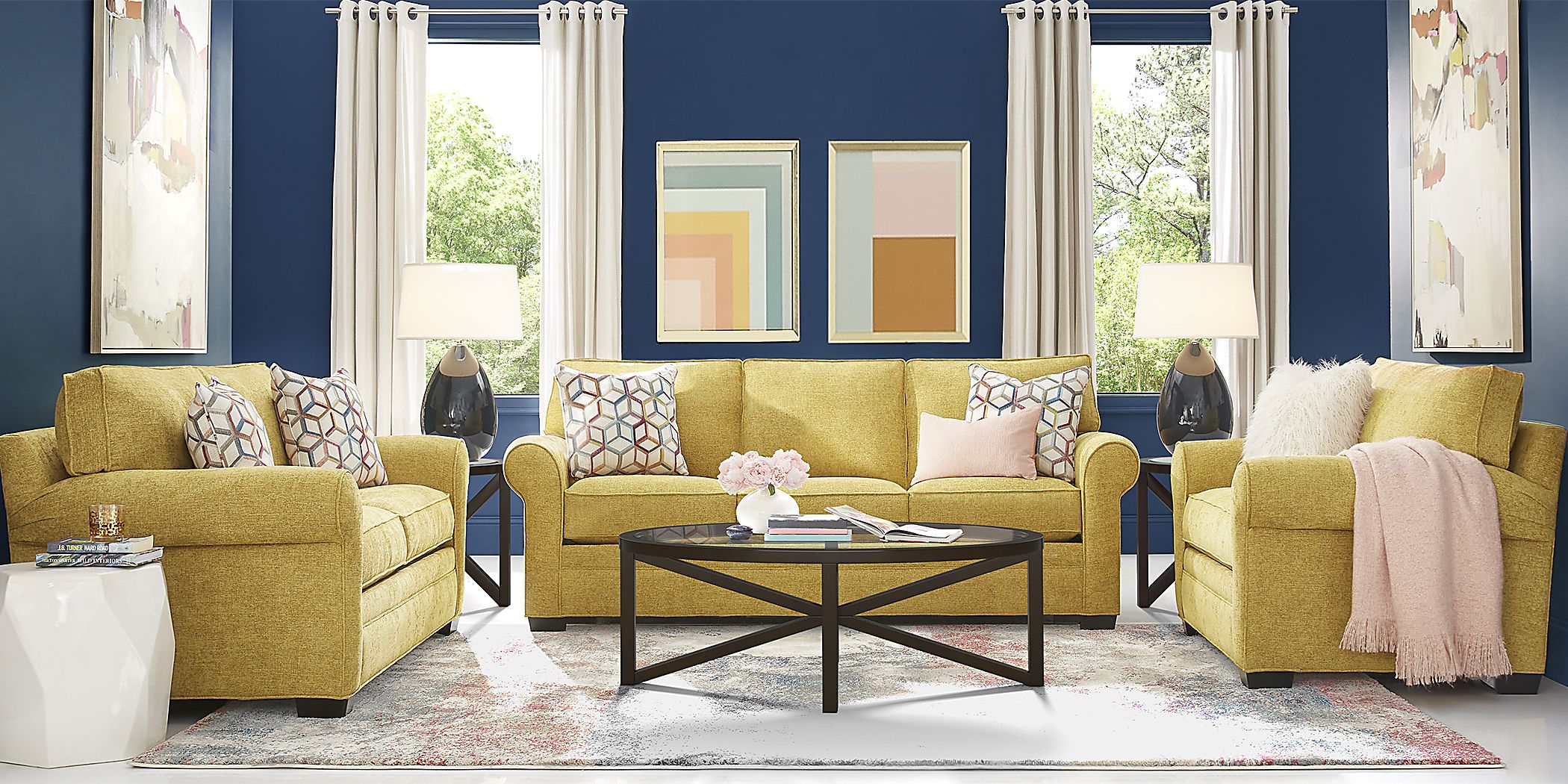 Cindy Crawford Home Bellingham Sunflower Chenille 7 Pc Living Room
