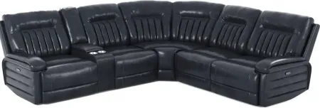 Terenzo Blue Leather 6 Pc Dual Power Reclining Sectional