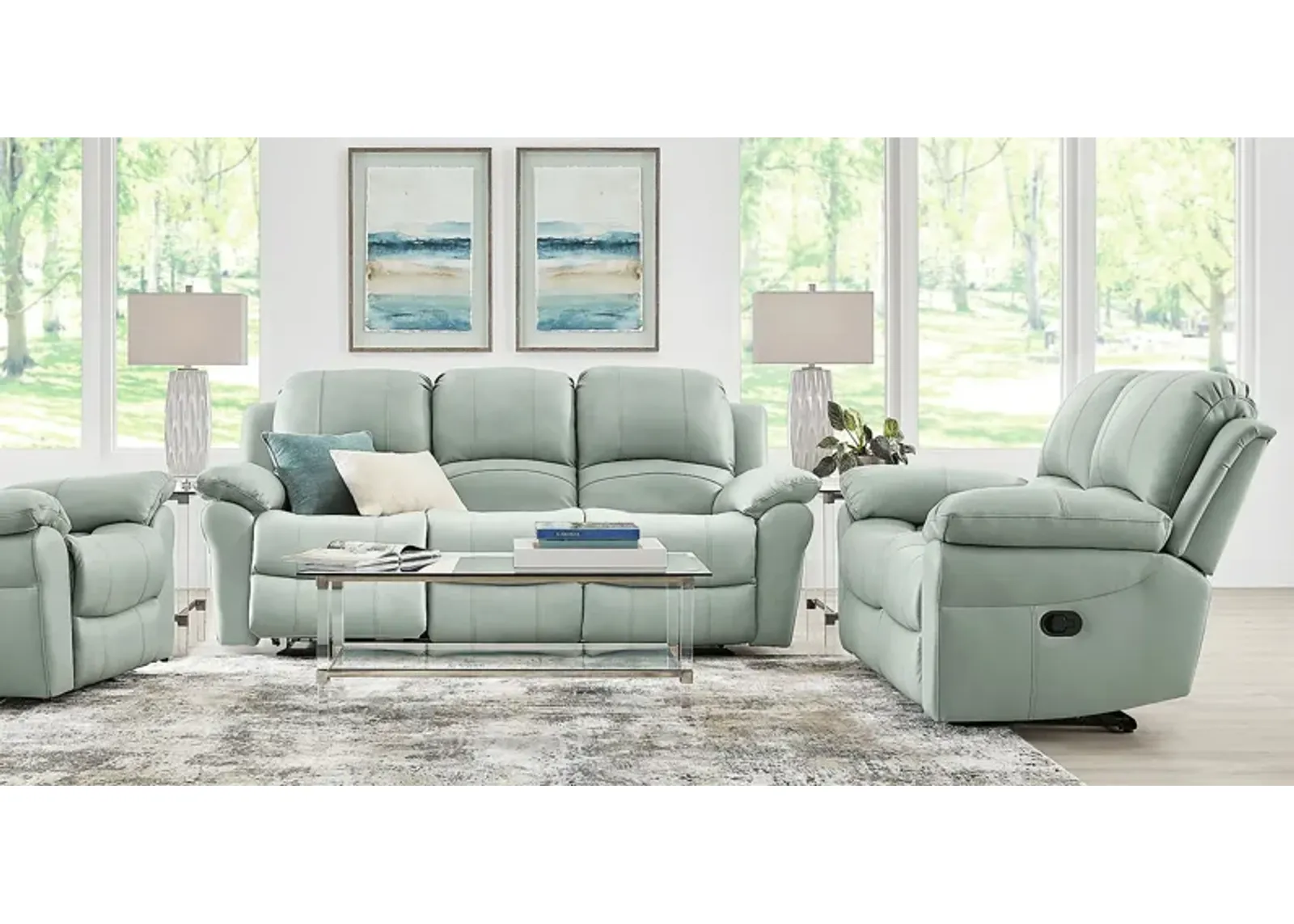 Vercelli Way Aqua Leather 5 Pc Reclining Living Room