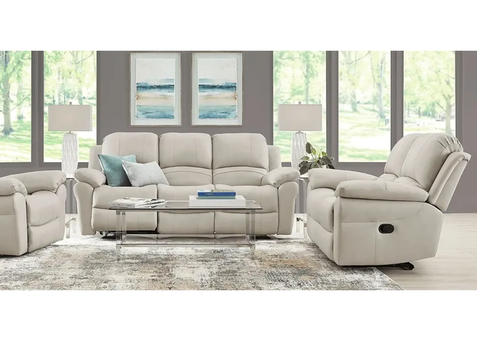 Vercelli Way Stone Leather 5 Pc Reclining Living Room