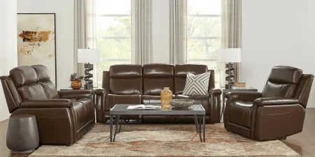 Orsini Brown Leather 3 Pc Living Room with Dual Power Reclining Sofa