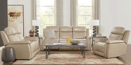Orsini Beige Leather 3 Pc Living Room with Dual Power Reclining Sofa