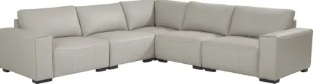 Cassano Light Gray Leather 5 Pc Sectional
