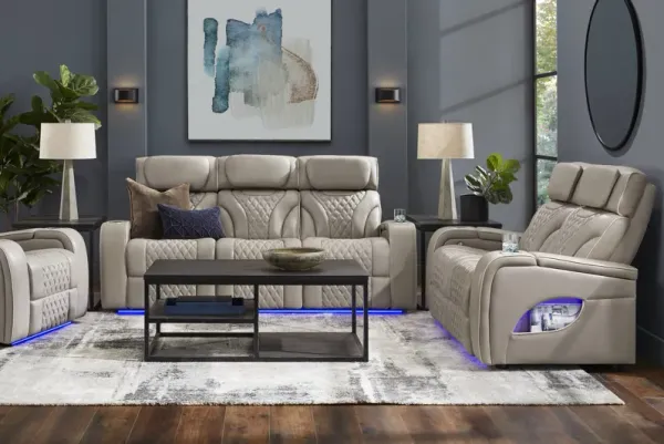 Horizon Ridge Beige Leather 5 Pc Living Room with Triple Power Reclining Sofa