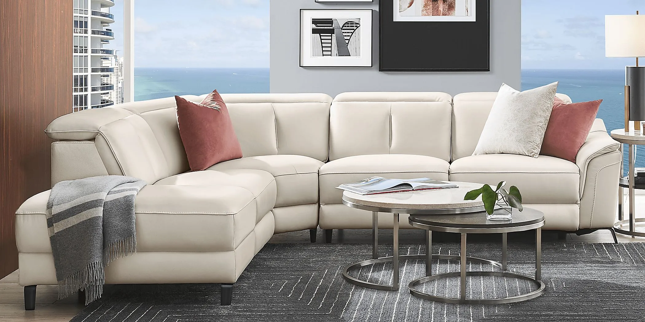 Naples Ivory Leather 5 Pc Dual Power Reclining Sectional by Rooms To Go