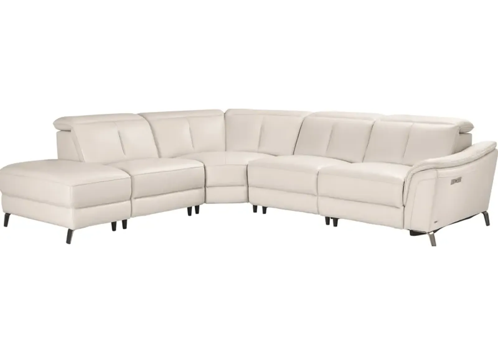 Naples Ivory Leather 5 Pc Dual Power Reclining Sectional