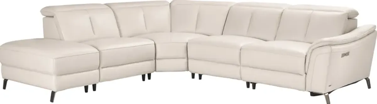 Naples Ivory Leather 5 Pc Dual Power Reclining Sectional