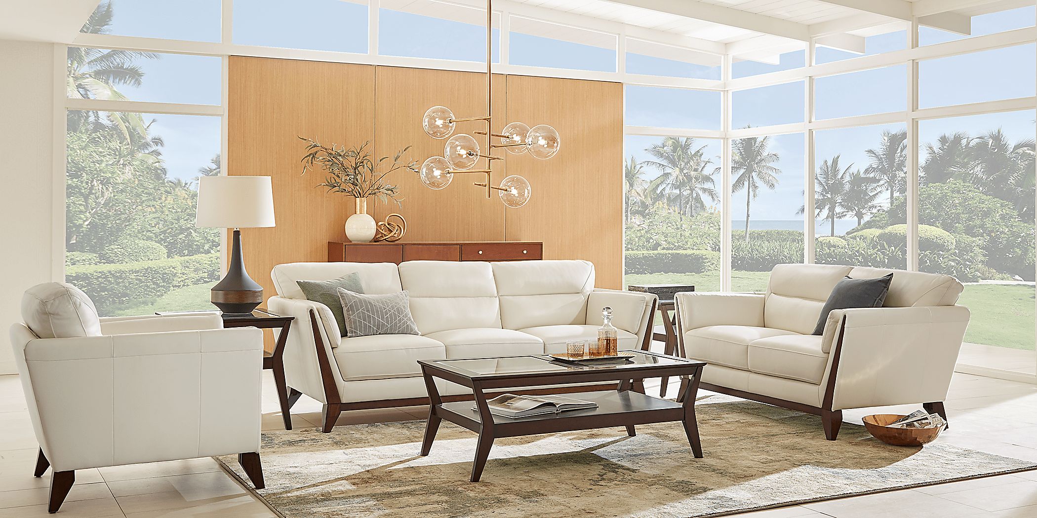 Marchese Ivory Leather 5 Pc Living Room