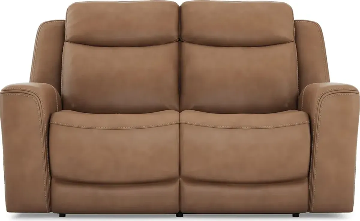 Davidson Caramel Leather 7 Pc Living Room with Dual Power Reclining Sofa