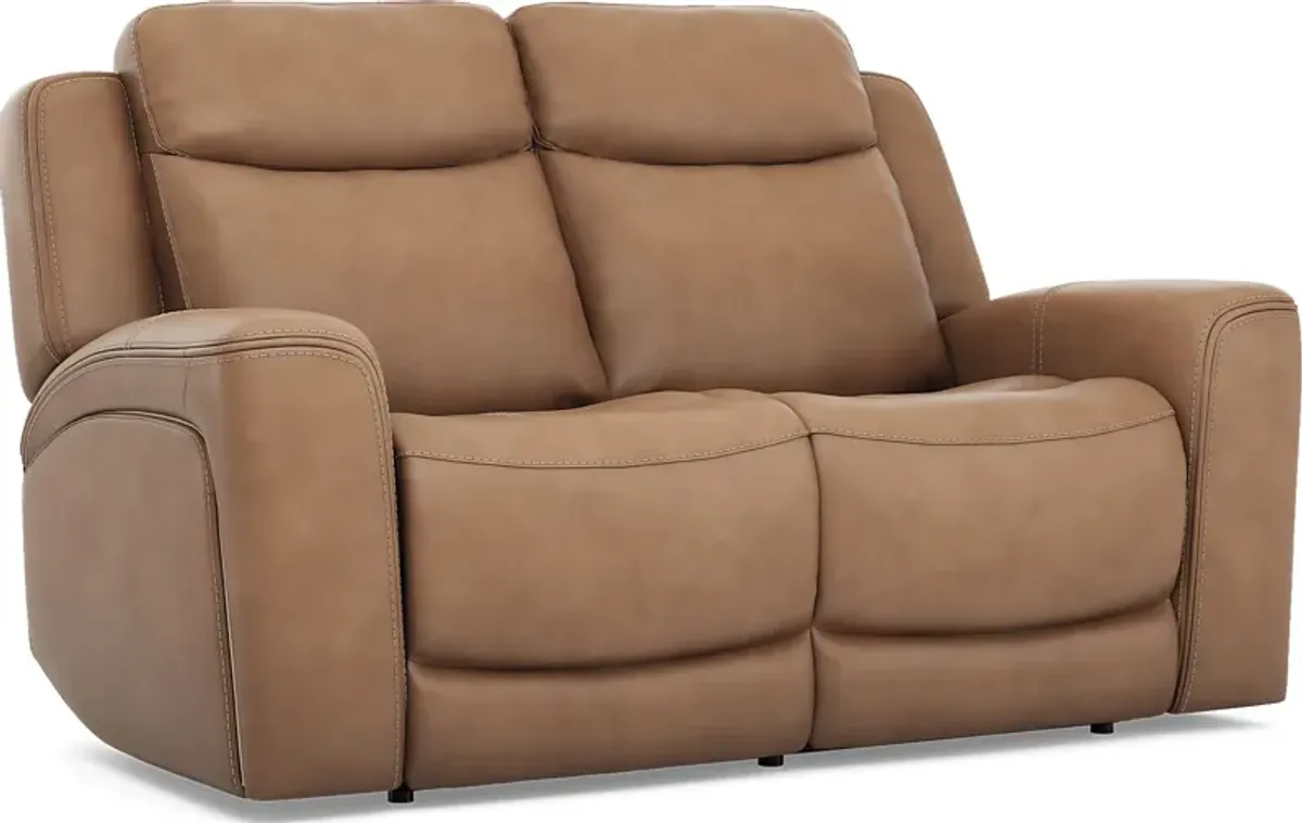 Davidson Caramel Leather 7 Pc Living Room with Dual Power Reclining Sofa