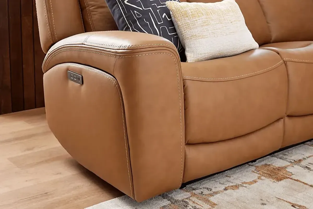 Davidson Caramel Leather 7 Pc Living Room with Dual Power Reclining Sofa