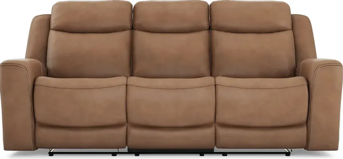 Davidson Caramel Leather 7 Pc Living Room with Dual Power Reclining Sofa