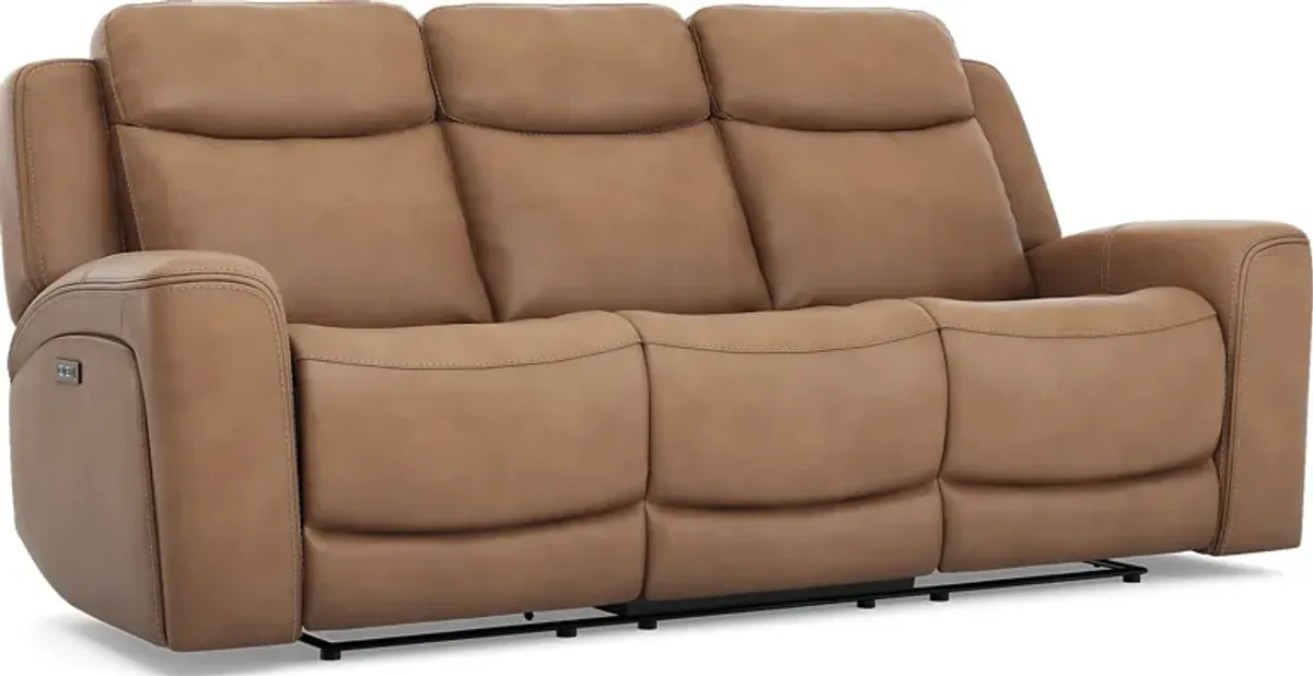 Davidson Caramel Leather 7 Pc Living Room with Dual Power Reclining Sofa