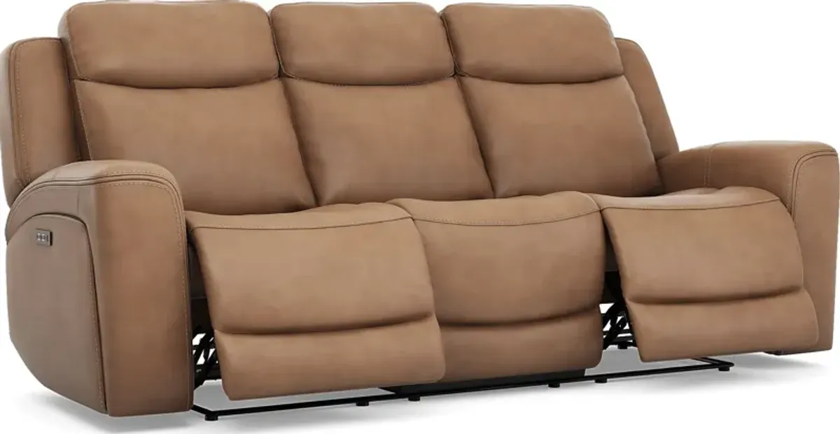 Davidson Caramel Leather 7 Pc Living Room with Dual Power Reclining Sofa