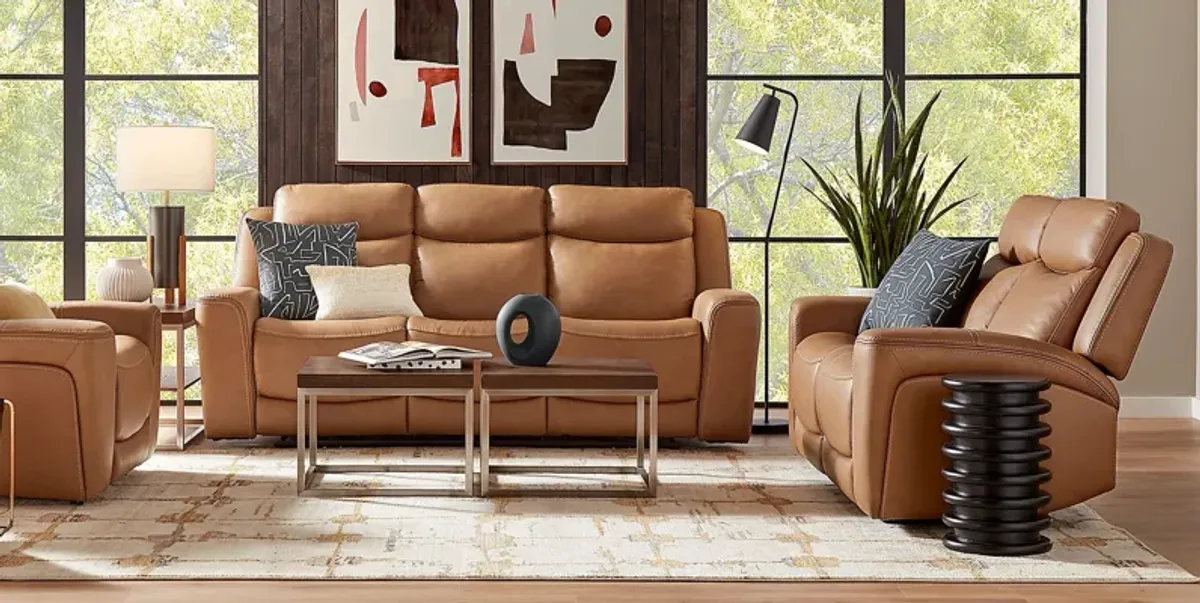 Davidson Caramel Leather 7 Pc Living Room with Dual Power Reclining Sofa