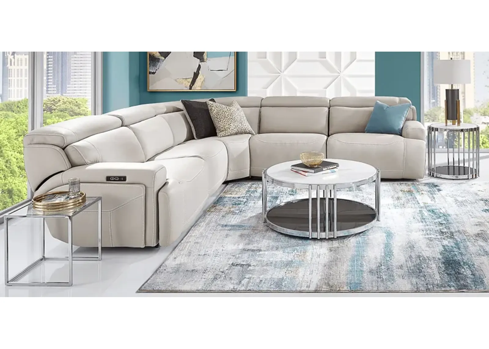 Alessio Light Gray Leather 8 Pc Dual Power Reclining Sectional Living Room