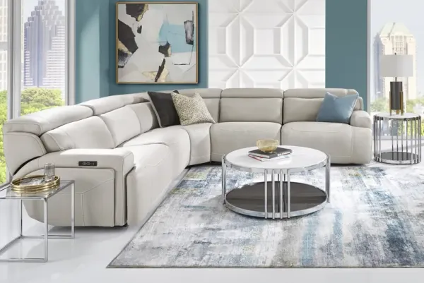 Alessio Light Gray Leather 8 Pc Dual Power Reclining Sectional Living Room