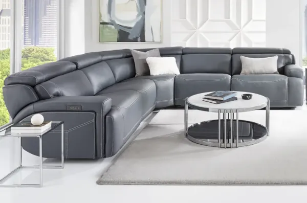 Alessio Navy Leather 8 Pc Dual Power Reclining Sectional Living Room