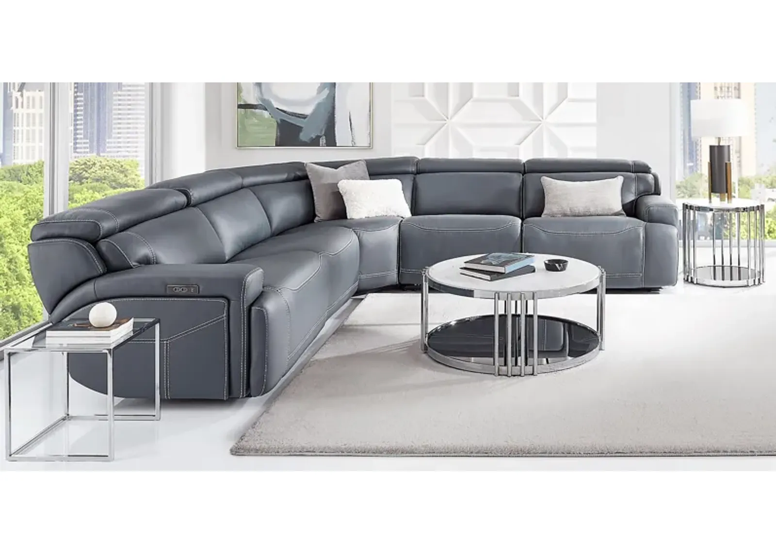 Alessio Navy 8 Pc Dual Power Reclining Sectional Living Room